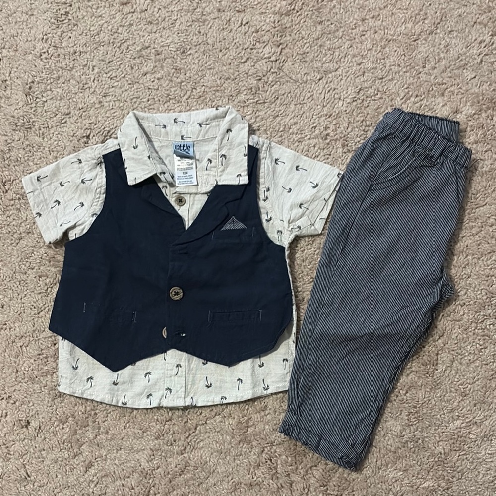 Navy Vest and Striped Pants Set
